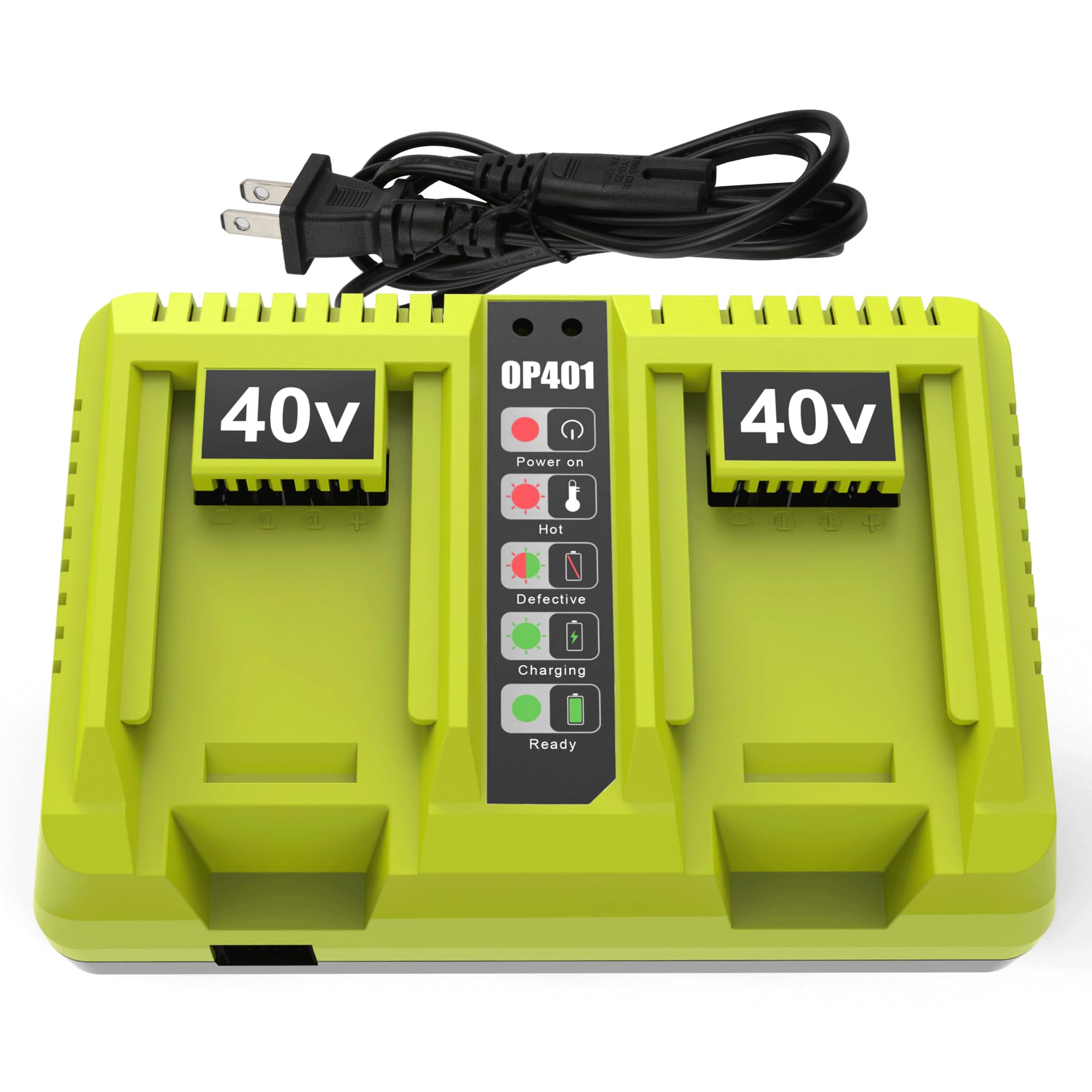 energupOP401 Dual Charger for RYOBI 40-Volt Lithium-Ion Quick Charger, Dual Ports Compatible with Ryobi 40V Battery OP4015 OP4026 OP4040 OP4050 OP4060, Charger for Ryobi 40V Lithium-ion Battery