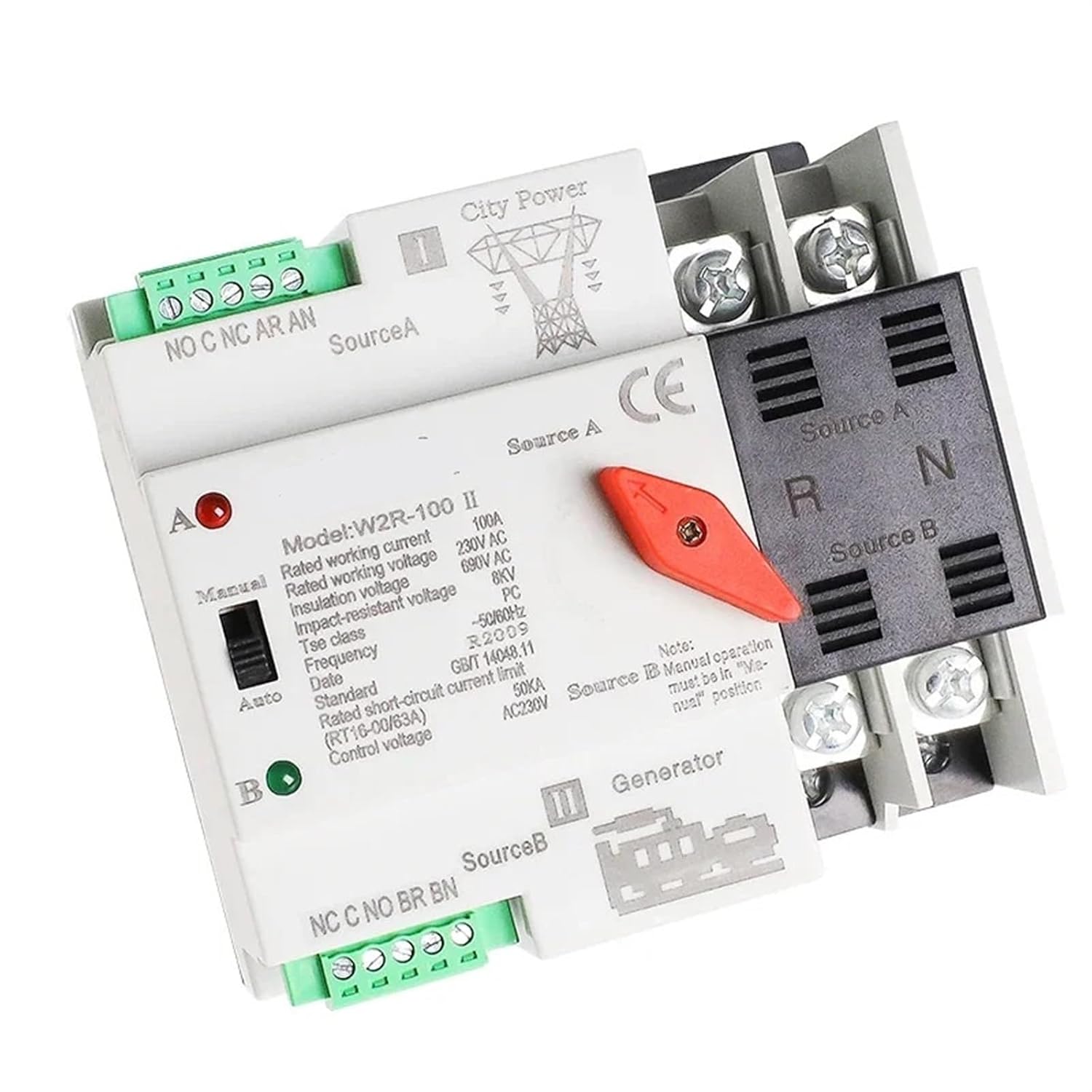 Sale W2R ATS 220V PC Dual Power Automatic Transfer Switch 25A 40A Household Power Transfer Switch 50/60Hz 1Pcs(W2R 4P 220V,40A)