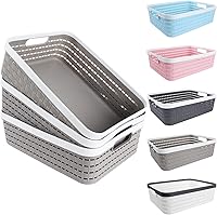 Vista 1 de CertBuy Paquete de 3 cestas de almacenamiento de plástico de 14 x 10 x 4.5 pulgadas, contenedores de almacenamiento grandes tejidos con asa