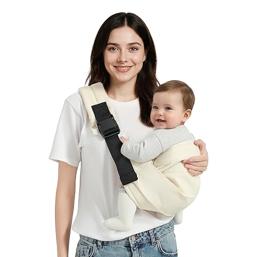 Portabebés con doble hebilla de seguridad y correa de hombro ajustable (7-30 libras), portabebés talla única, beige