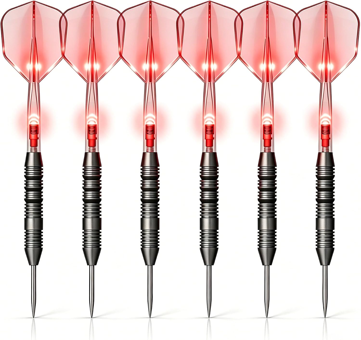 Lighted Metal Tip Darts Set, LED Steel Tip Darts, Professional Light-Up Darts for Dartboard, 22 Gram Nonslip Iron Barrels, Pack of 6