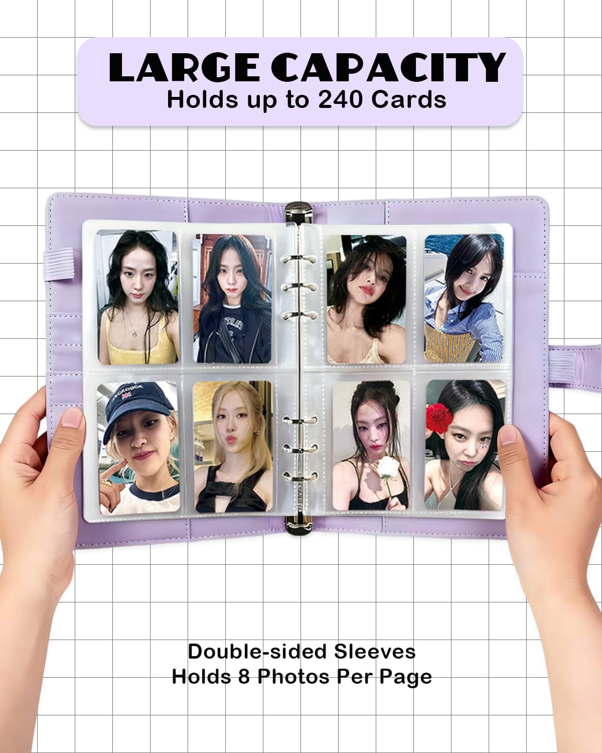 A5 Photo Card Binder with 30 Inner Sleeves (4-pocket and double-sided), 6 Ring 4 Pocket Trading Card Binder, PU Leather Card Collect Book with Magnetic Buckle Closure, Holding up to 240 Cards (Purple)