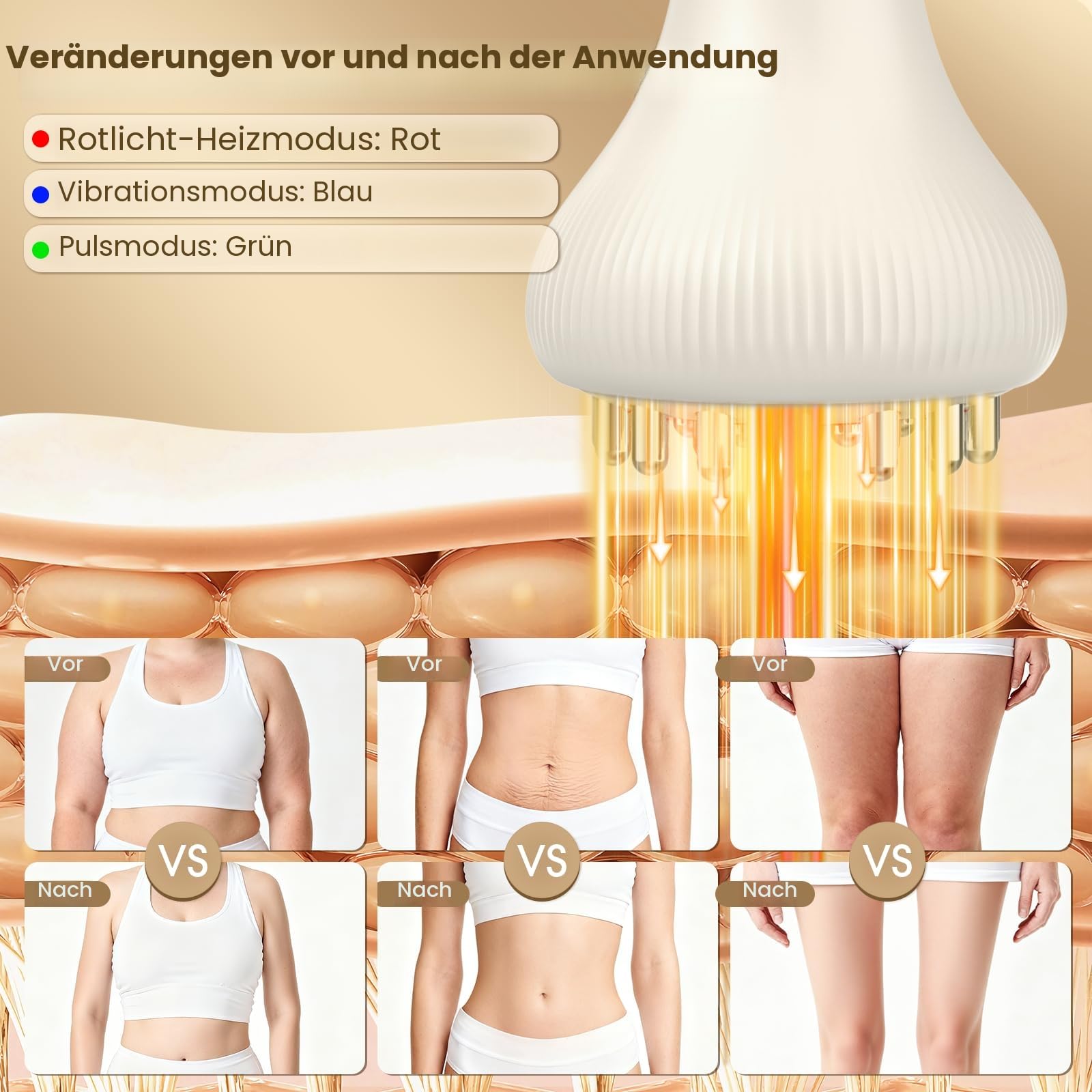 Lymphdrainage Massagegerät Anti Cellulite – 9 Stufen EMS-Mikrostrom & Vibrieren & Wärme, Elektrische Massagegerät Gerät für straffere Haut & bessere Durchblutung, für Bauch, Beine, Arme & Rücken（Weiß）