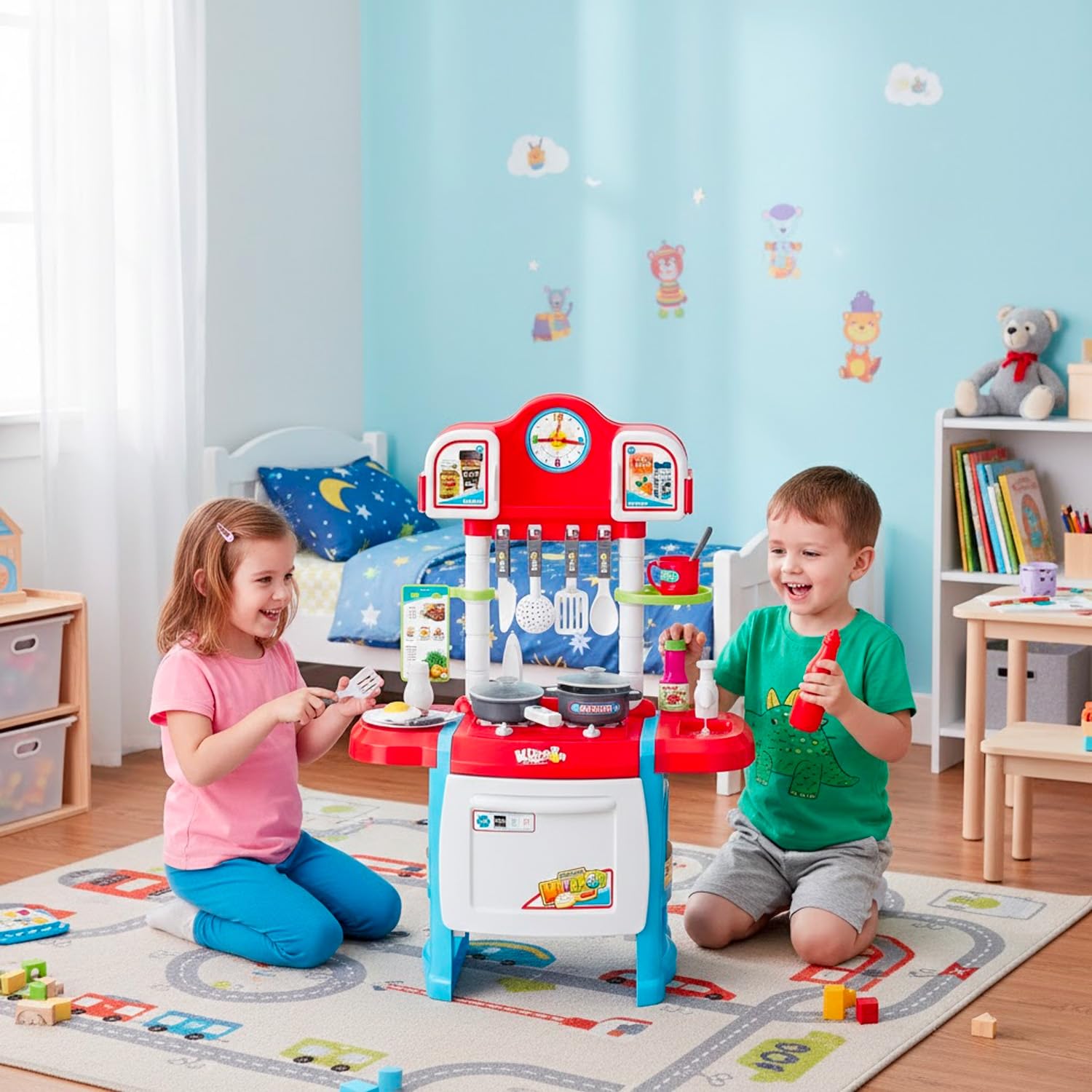 Cucina Giocattolo Per Bambini Con Luci E Suoni Realistici 18 Accessori Rubinetto Con Sistema Di Riciclo Dell'Acqua E Forno Apribile Set Cucina Educativo Per Bambini Dai 3–8 Anni (Blu)