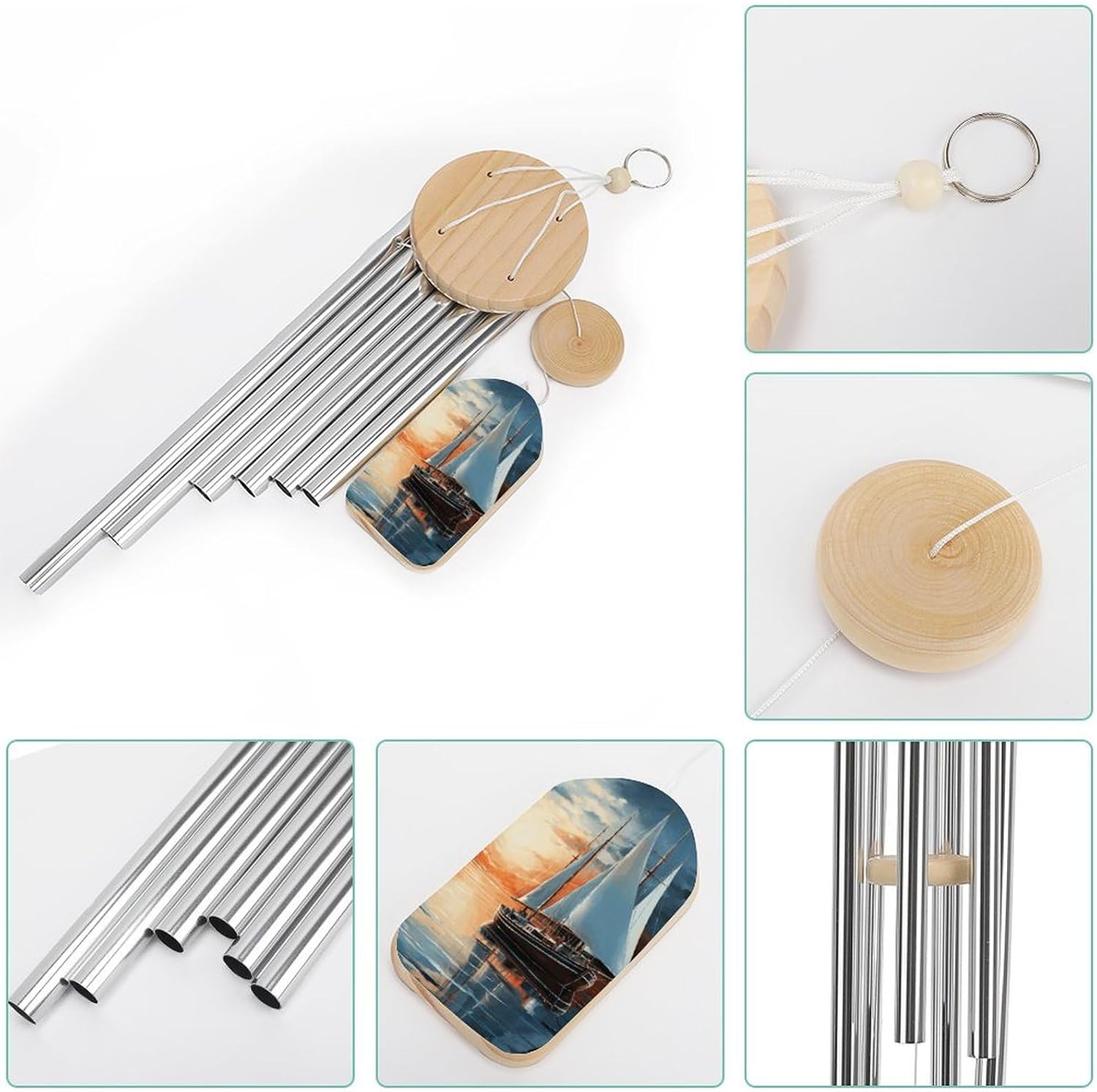 Outdoor Wind Chimes, Sailing Landscape Printed Wind Chimes,Simple Wind Chimes,Curtain Wind Chimes for Home Decoration