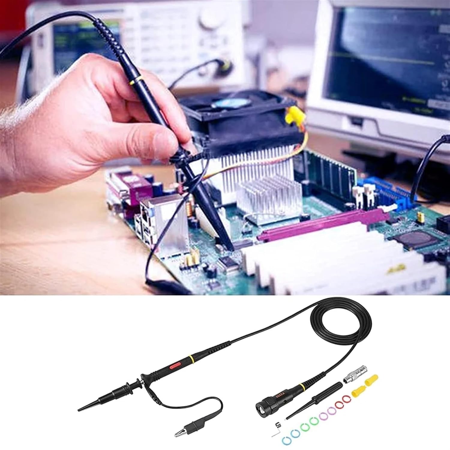 200Mhz Oscilloscope Probe Clip Scope Test BNC End Probe P2200 10X/1X Black with Adjust Tool Kits