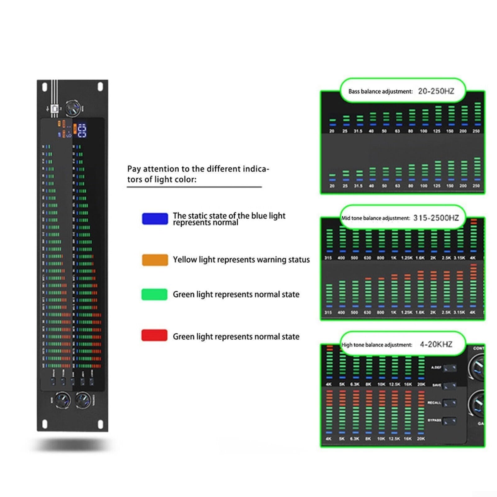 Dual 31-Bed Graphic Equalizer Spectrum Digital Equalizer with LCD Display and USB Control for Stage Performance