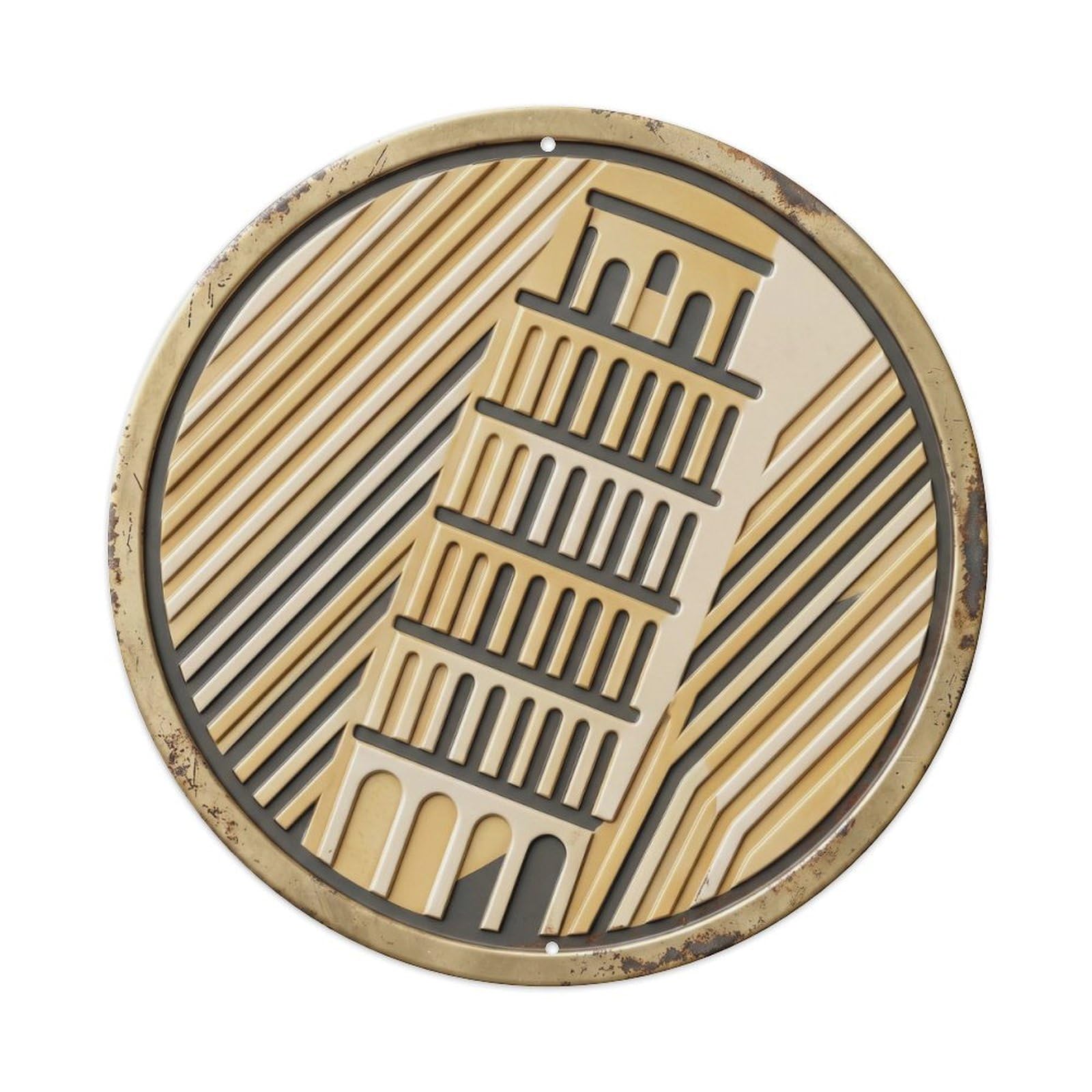 Pisa Macro Tower Travel Vintage Metal Tin Sign Plaque Wall Decor for Cafe, Club, Garden Round Metal Poster 8x8Inch