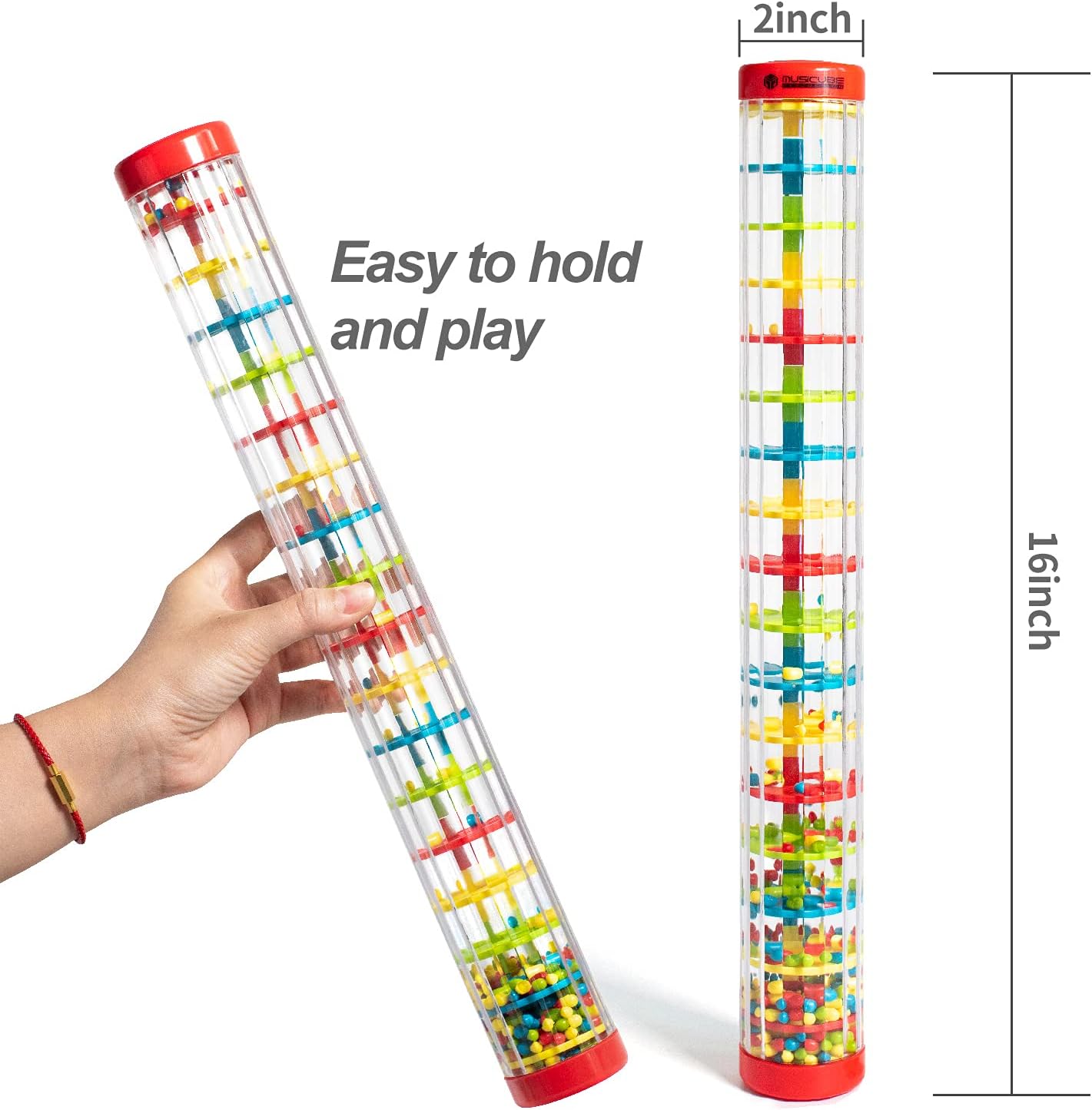 MUSICUBE 16 Inch Baby Rainmaker Toy Rain Stick Musical Instrument for Baby Infant Toddler Raindrop Sound Shakers & Rattle Sensory Musical Toys for Boys Girls