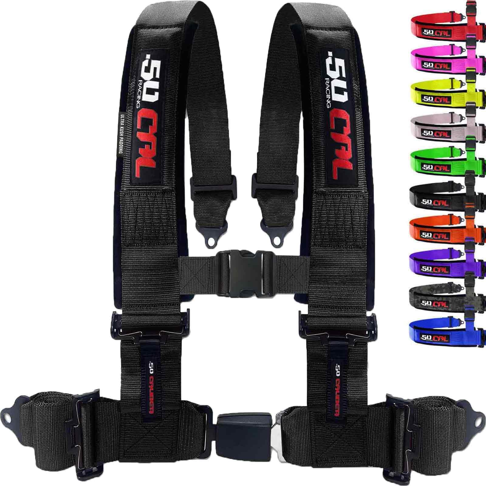 1pc 4 Point Harness for Bucket Seat Push Release 10 Color Options Racing Harness, Race Car, Off Road, UTV, RZR (Black, 3 inch)