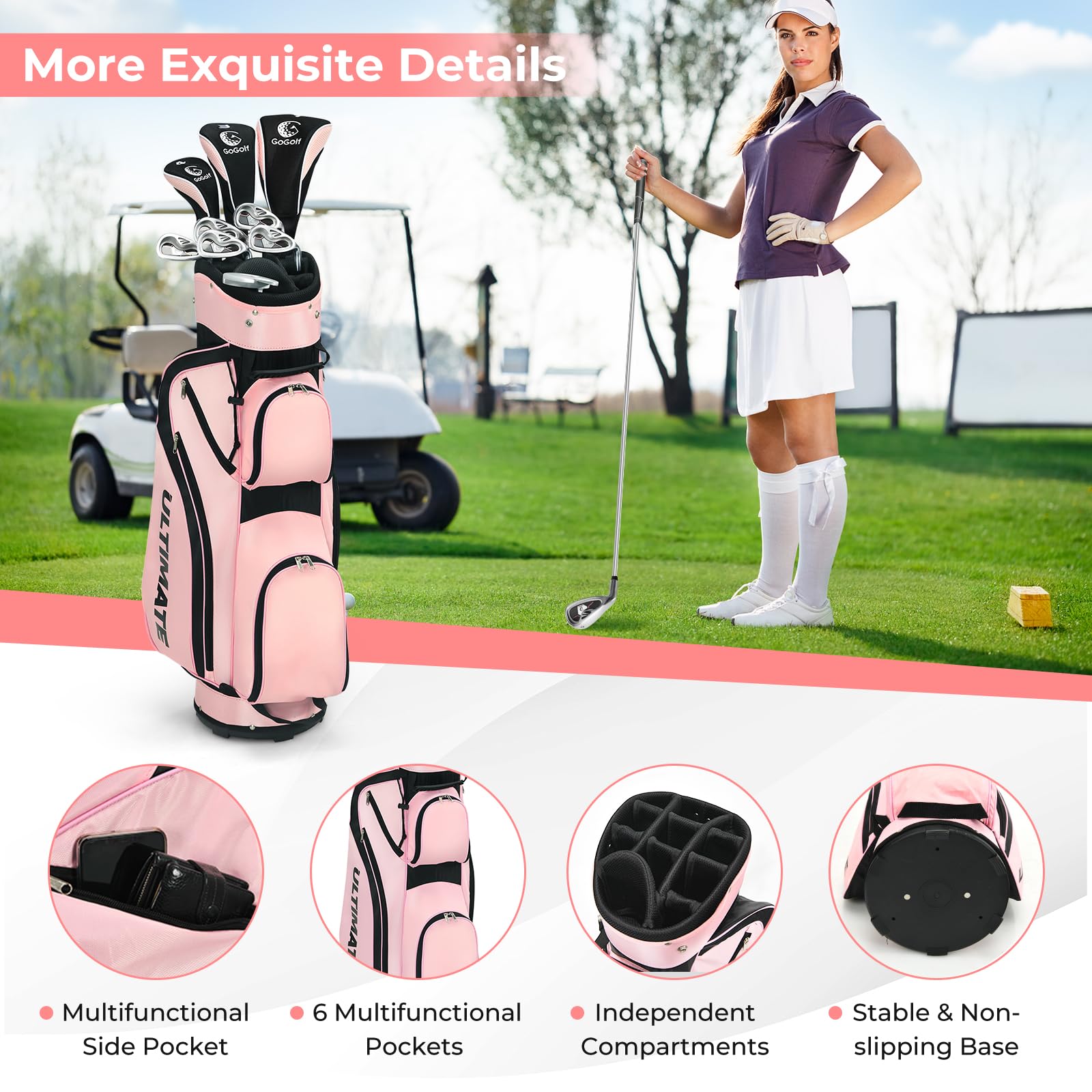 LIFEZEAL Juego de Golf Femenino Completo, Kit de Golf para Mujer con Driver, Fairway, Híbrido, Hierro Zinc, Putter, Rosa