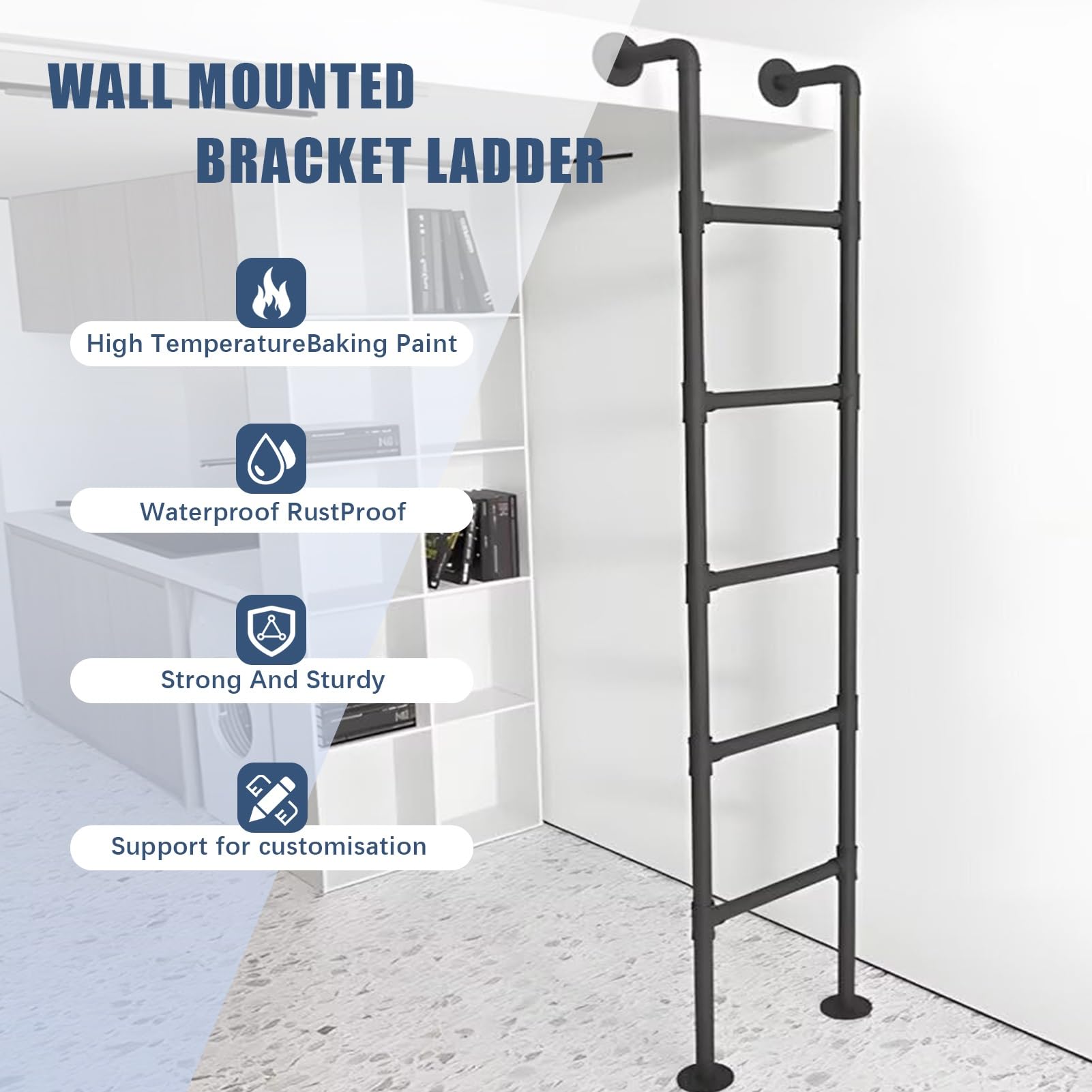 Escaleras de doble altura, capacidad de carga de 150 kg, para áticos, de pared o suelo, de seguridad multifunción para bibliotecas, literas y terrazas, escalera de alta resistencia para sótanos.(200cm
