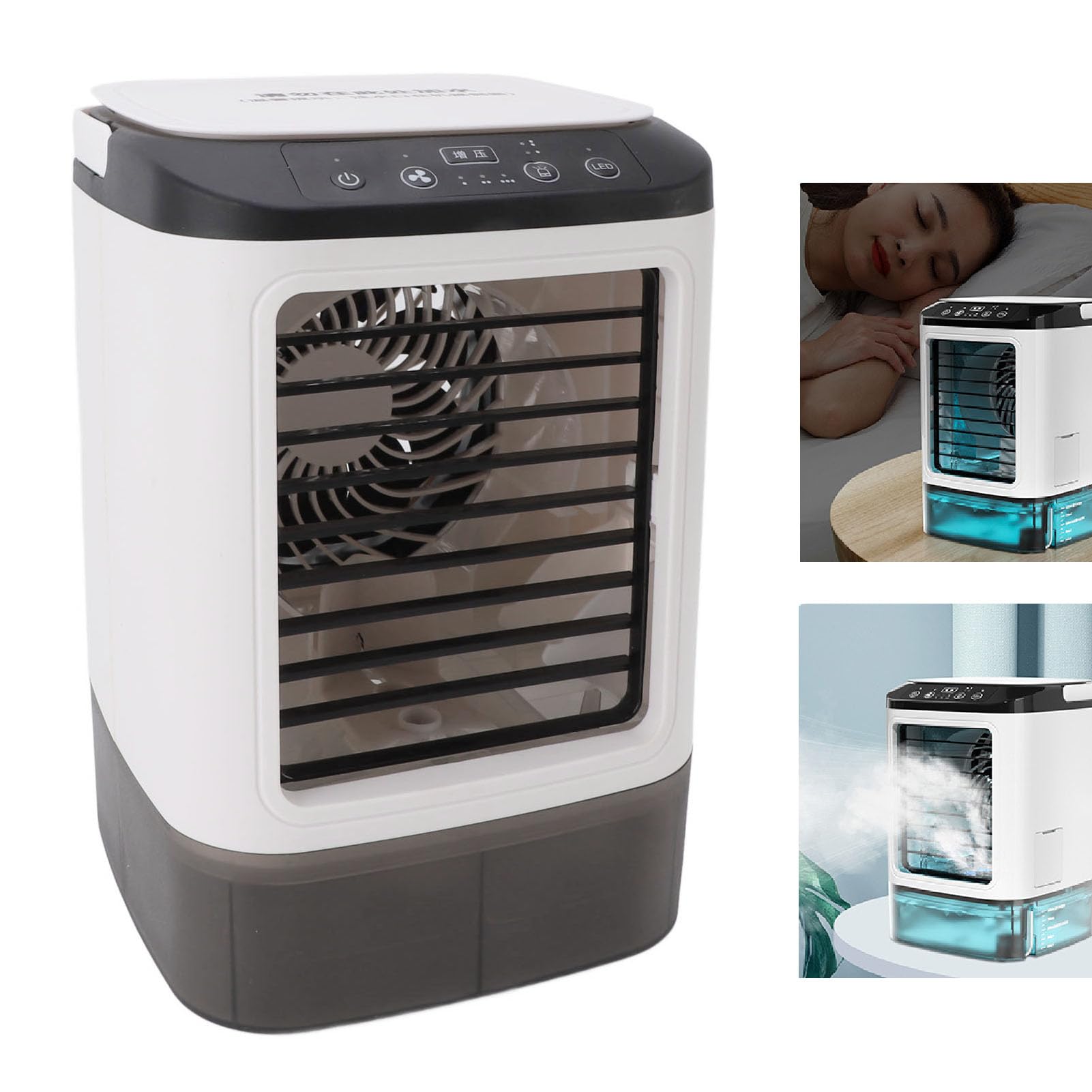 Ventola di Raffreddamento per Condizionatore Portatile, Raffreddatore D'Aria Evaporativo con 3 velocità e Luce, Mini Ventola Nebulizzante Umidificante, Serbatoio Acqua da 900 Ml