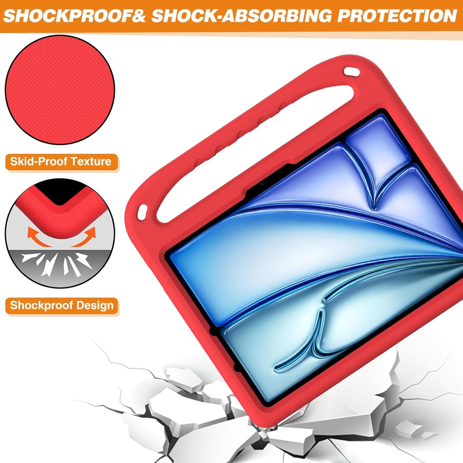 YEMENGHUA Heavy Duty Protection Kids Case Compatible with iPad Air 11 Inch M2(2024)/Pro 11 inch (2024) M4,Light Weight Shock Proof Handle Stand Kids Friendly Protective Cover Case(Vermelho)