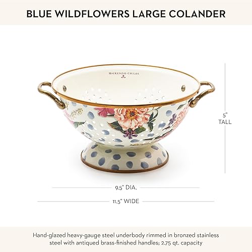 Miniatura 4 de MACKENZIE-CHILDS Colador de esmalte de flores silvestres azules, colador de cocina decorativo grande, utensilios de cocina esmaltados lindos