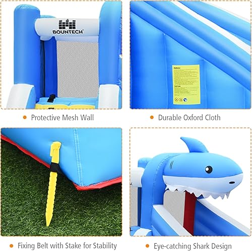 Miniatura 7 de BOUNTECH - Tobogán acuático inflable, parque de toboganes acuáticos con temática de tiburón para niños y adultos, diversión al aire libre con