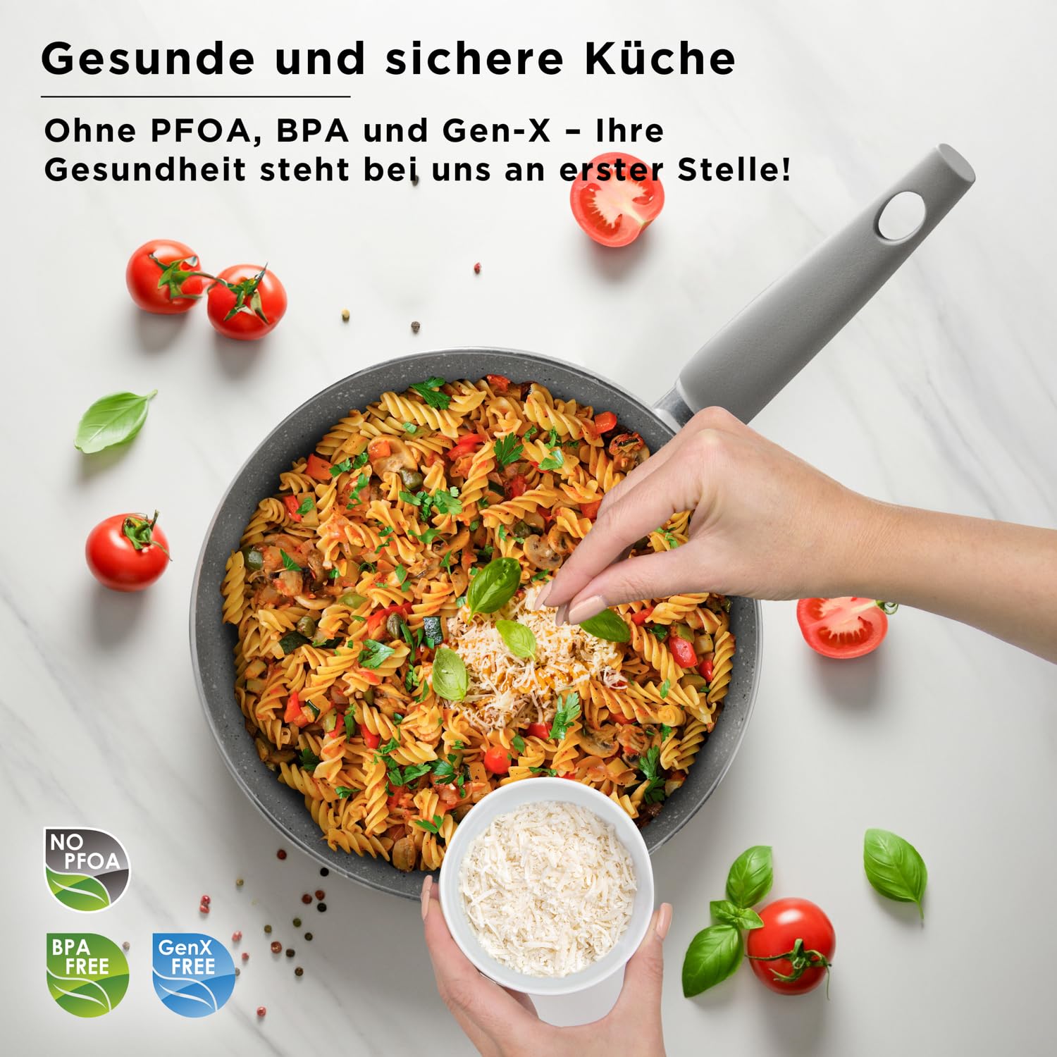 KASANOVA Set Töpfe für traditionelle Kochfelder, antihaftbeschichtetes Töpfe-Set, Kochgeschirr-Set, gesundes, schnelles und gleichmäßiges Kochen. Hergestellt in Italien. (16 teile)