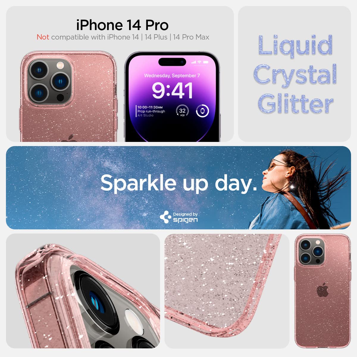 Amazon.com: Spigen Liquid Crystal Glitter Designed for iPhone 14 Pro Case  (2022) - Rose Quartz : Cell Phones & Accessories