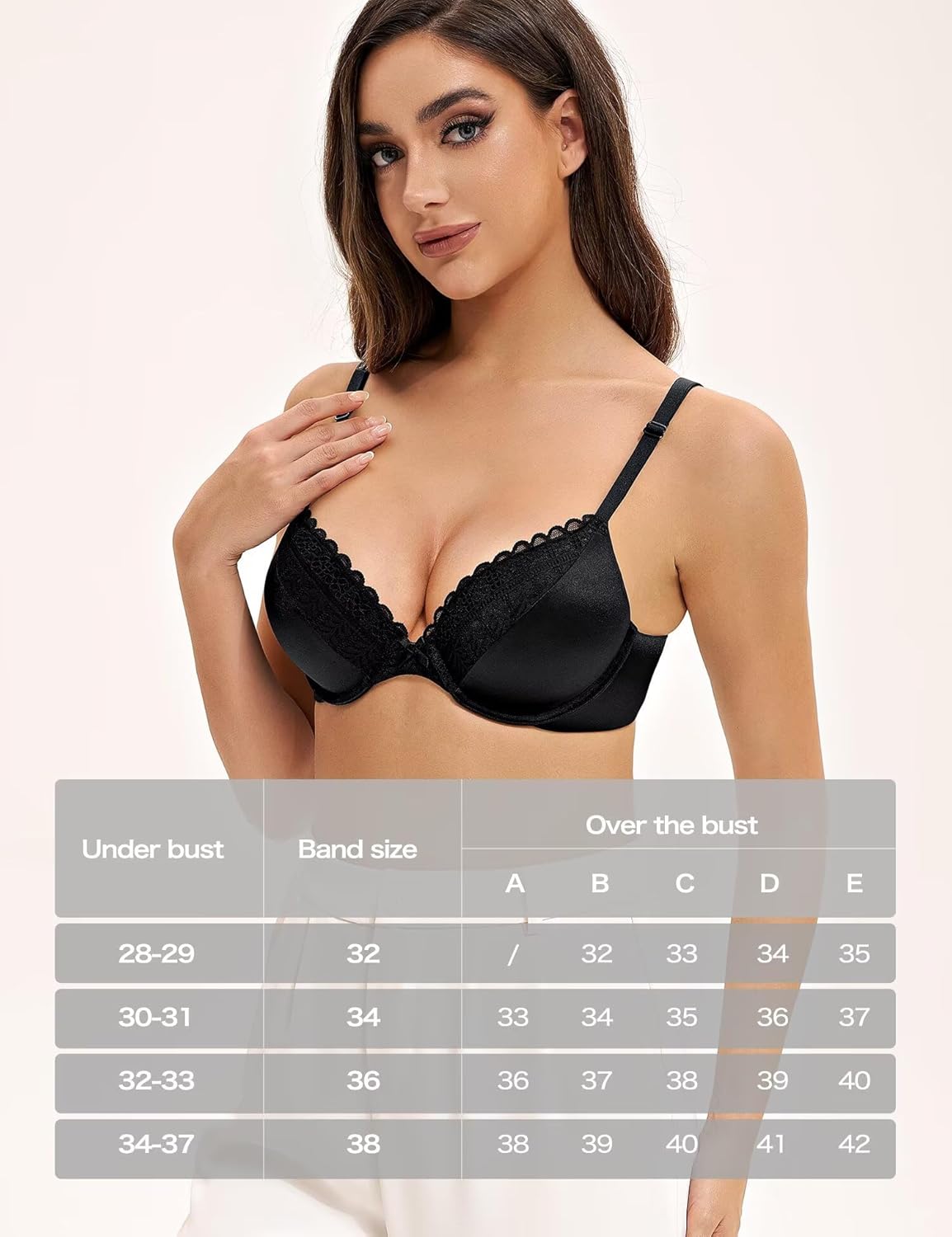 Deyllo Women's Lace Beauty Back Push Up Bra Padded Plunge Underwire for T-Shirts Comfortable Lift Add One Cup - Image 5