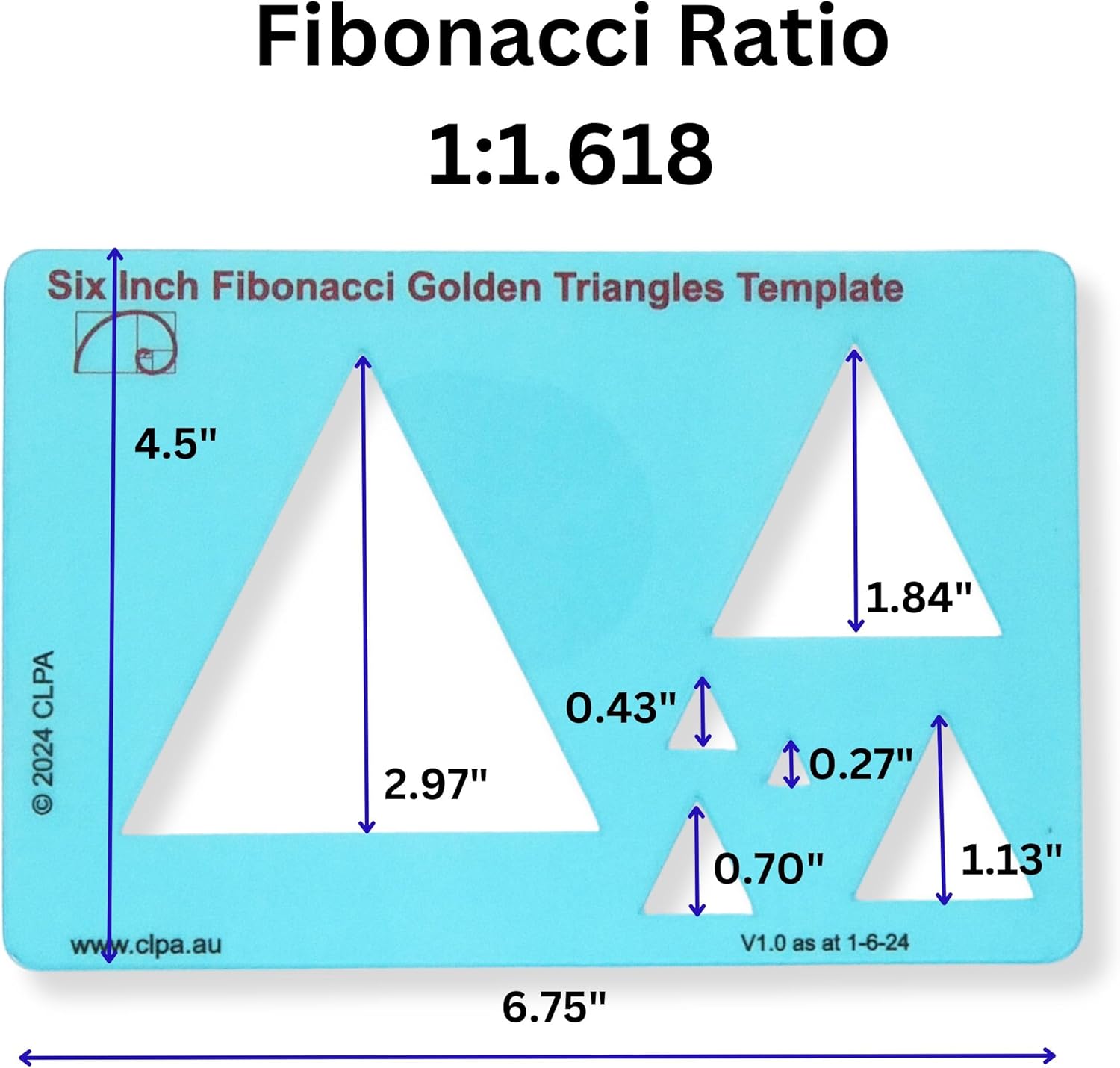 6" Triangle Stencil Template — Golden Ratio Tool for Drawing | Fibonacci Template | Geometric Stencil for Art, Drafting and Quilting | Clear PETG | Made in Australia