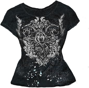 Women Goth Graphic Grunge T Shirts Teen Girls Vintage Emo Clothes Crewneck V Neck Short Sleeve Fairy Grunge Tee Tops Aesthetic Summer