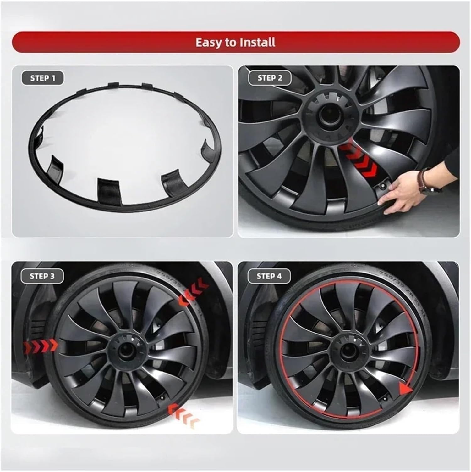 4PCS Car Vehicle Wheel Rims Edge Protector Ring Tire Guard Strip ， Compatible For Tesla Model 3 2020-2023 Wheel Hub Covers Accessories 20Inch