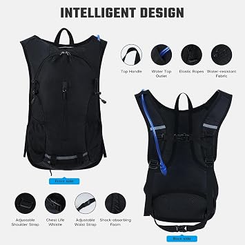 Hydration Backpack with 2L Water Bladder, Lightweight Hydration Pack Reflective Running Backpack Breathable Water Backpack for Women Men Cycling Camping Climbing Hiking Jogging Marathon