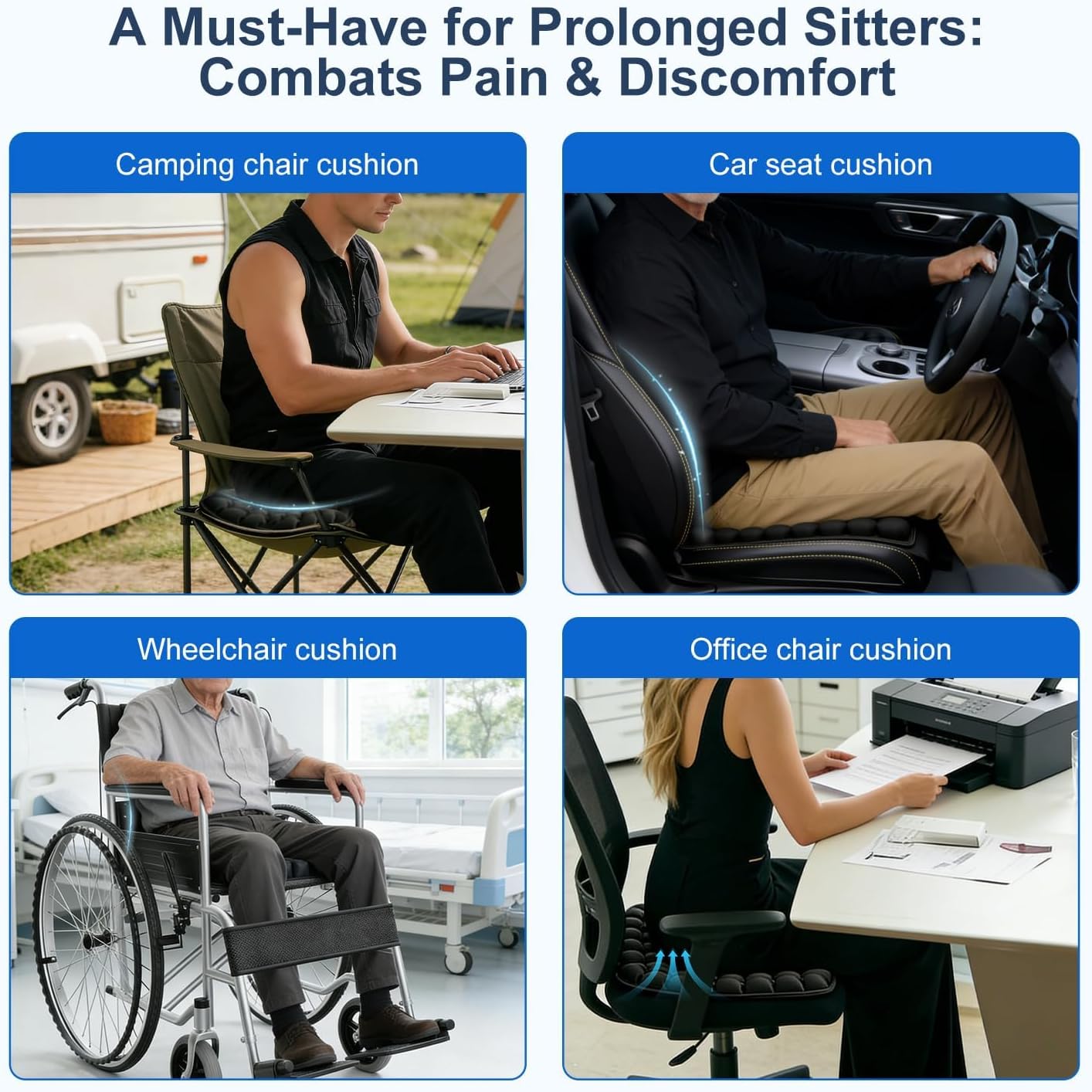 Inflatable Airplane Seat Cushion For Long Flights, Portable Travel Seat Cushion With Ergonomic Support, Pressure Relief & 3d Airbag - Fits Car, Wheelchair, Office Chair, Includes Storage Bag (1pcs)