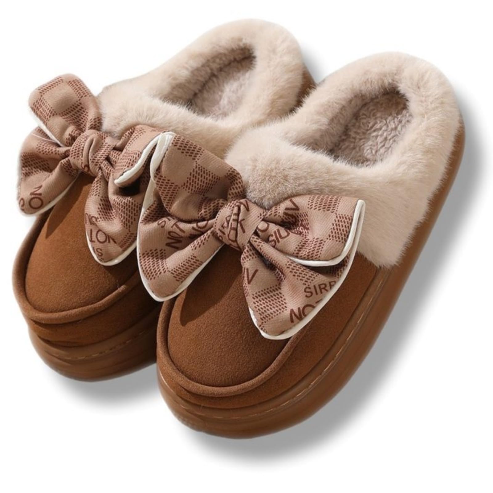 ELIRAR Bow Cute Slippers for Women Men Pink Soft Fuzzy Fluffy Bedroom Winter Plush Non-slip Warm Indoor Outdoor