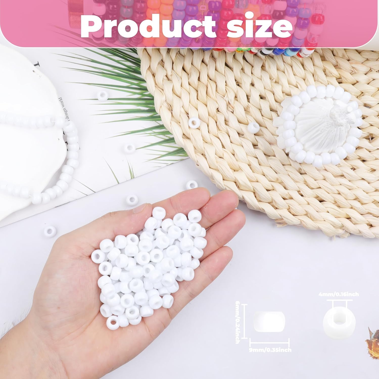 UCLEVER 1000pcs Pony Plastic Beads for Bracelet Making White Beads for Hair Braiding DIY Crafts, Kandi Jewelry - Image 2
