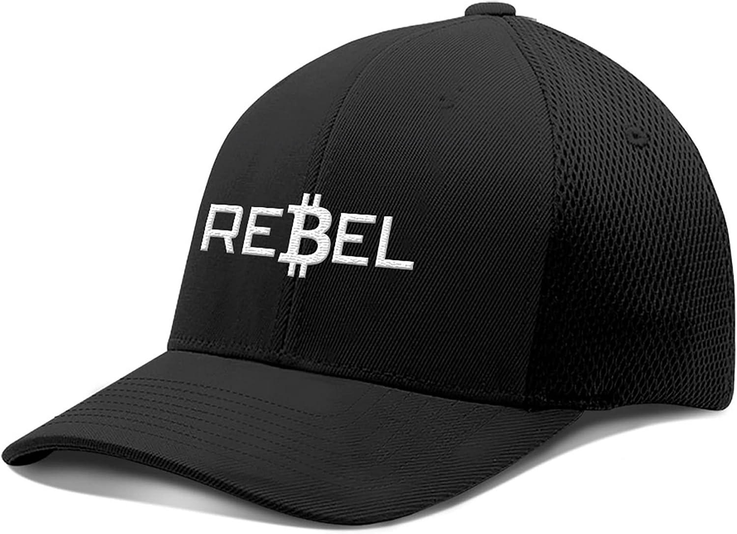 Rebel Bitcoin Hat Fitted Hats Crypto Baseball Cap Ultrafibre Breathable Mesh Side for Casual Wear