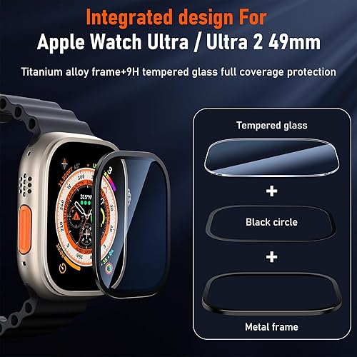 Miniatura 8 de BAZO Protector de pantalla para Apple Watch Ultra de 1929in marco de aleación de titanio con vidrio templado 9H ultrafino antiarañazos alta