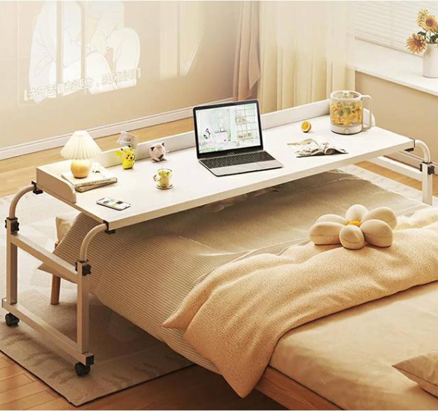 Mesa Auxiliar móvil Ajustable para Cama con Ruedas, Tablero inclinable para enfermería hospitalaria - Altura y Longitud Ajustables para Ordenador sobre la Cama
