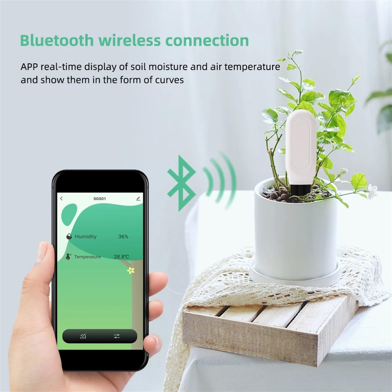 Probador de suelo inteligente con, Sensor humedad y temperatura, higrómetro tierra inalámbrico for plantar jardín, césped en maceta,Monitoreo preciso