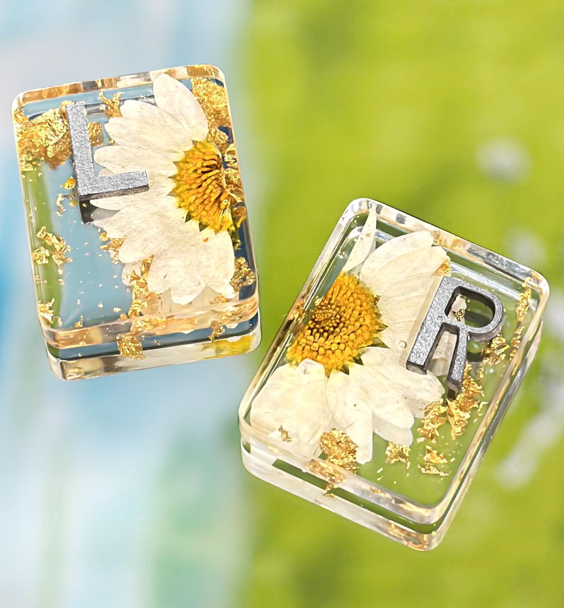 Plifal Xray Markers with Lead Initials Flower - X-ray Markers White Dried Floral Glitter in Resin Radiology Include Reusable Adhesive Tapes to Nurse Radiologist Badge Reel Buddy, Easy to Identify
