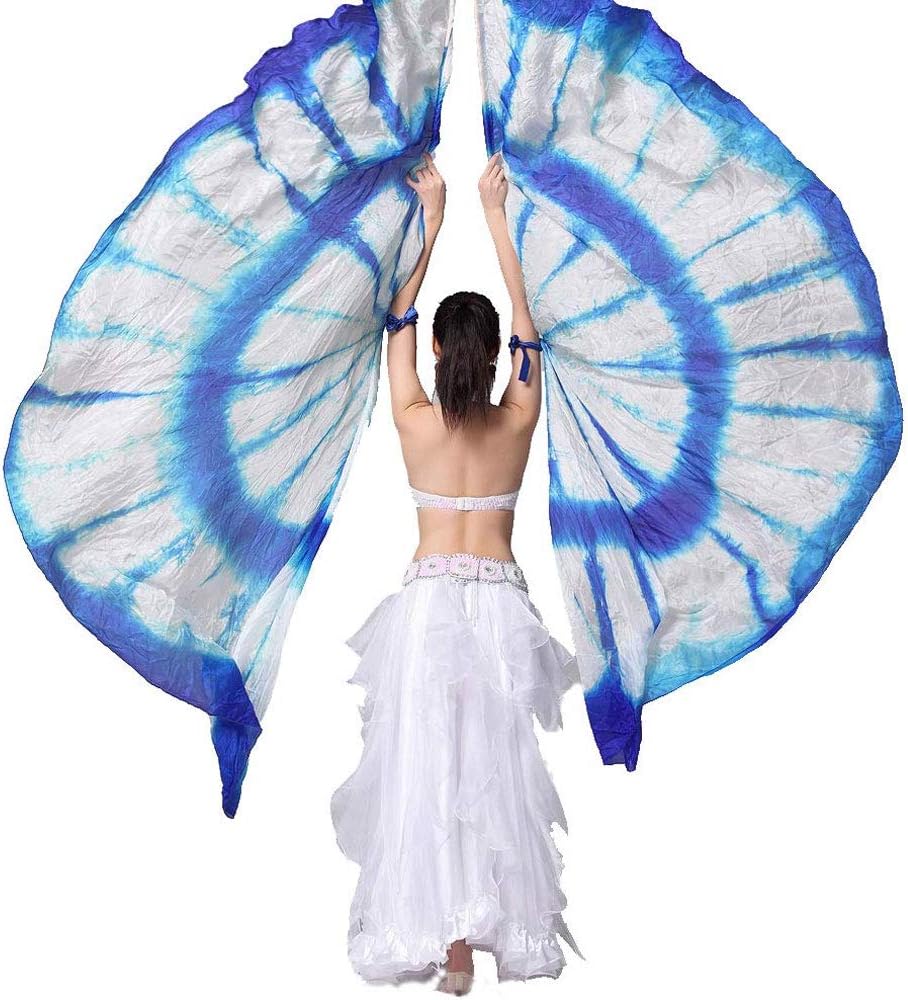 KIKIGOAL 100% Silk Belly Dance ISIS Wings Scarf Veil Fan with Telescopic Stick for Halloween Carnival Performance 1.4x2.7cm