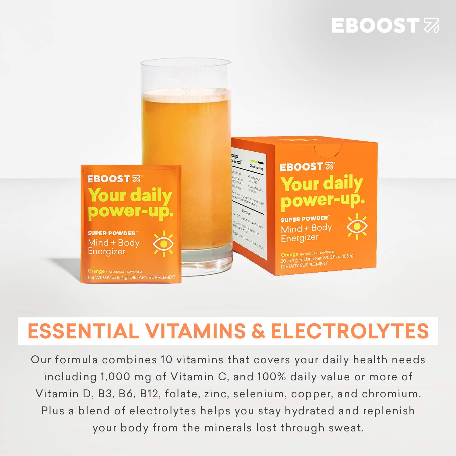 EBOOST Super Powder Energy Drink Mix 20 Packets an Effervescent