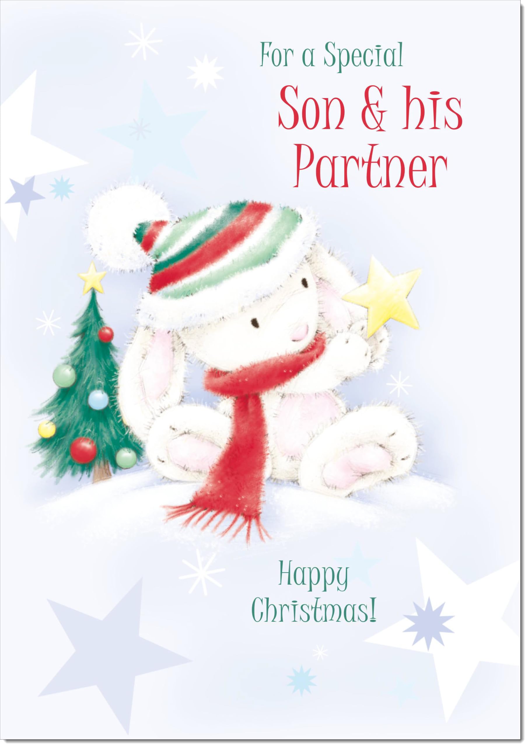 doodlecards Son and Partner Christmas Card Cute Rabbit with Star Large A4 Size Christmas Card for Son & Partner with Plain Envelope — image 1