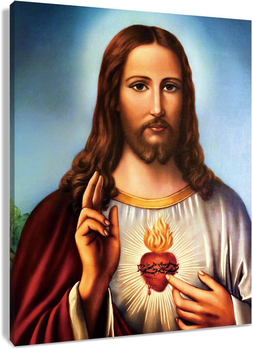 HVEST Jesus Christ Canvas Wall Art Heart of Jesus Artwork Religion Painting for Living Room Bedroom Bathroom Wall Decor,Stretched and Framed Ready to Hang,12x16 inches