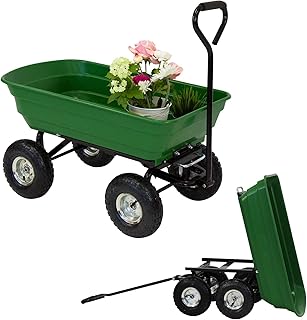 Garden Dump Cart with Steel Frame Duty Wagon Carrier Pneumatic Tires 600-Pound 600-Pound for Outdoor Lawn Riding Yard
