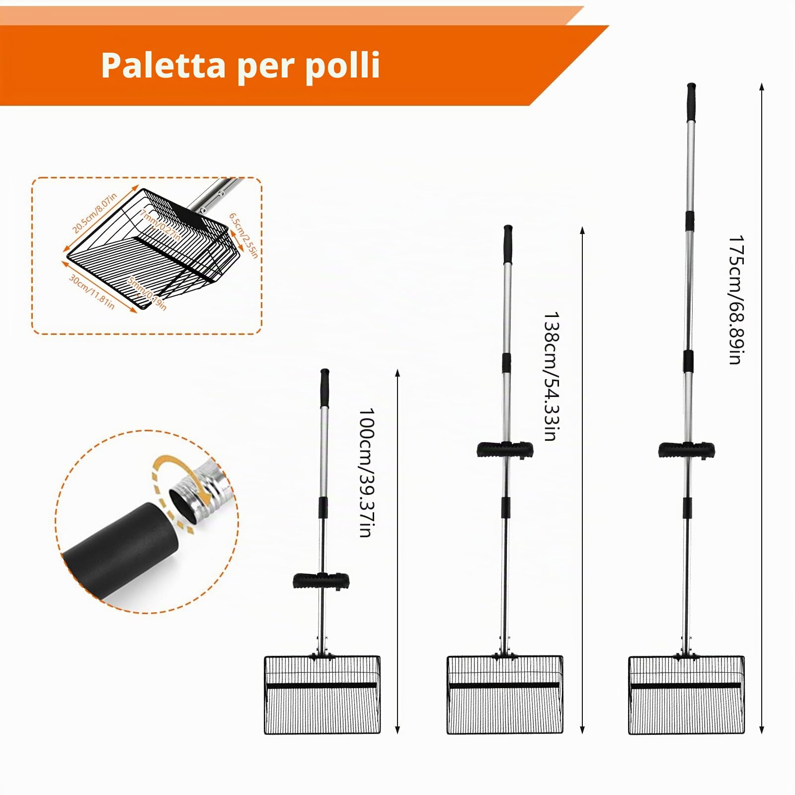 Paletta Lettiera Gatto, Paletta per Letame di Pollo Strumento per la Pulizia Degli Pala per Escrementi di Pollo con Manico Regolabile, per Giardino da Spiaggia Pollaio (A)
