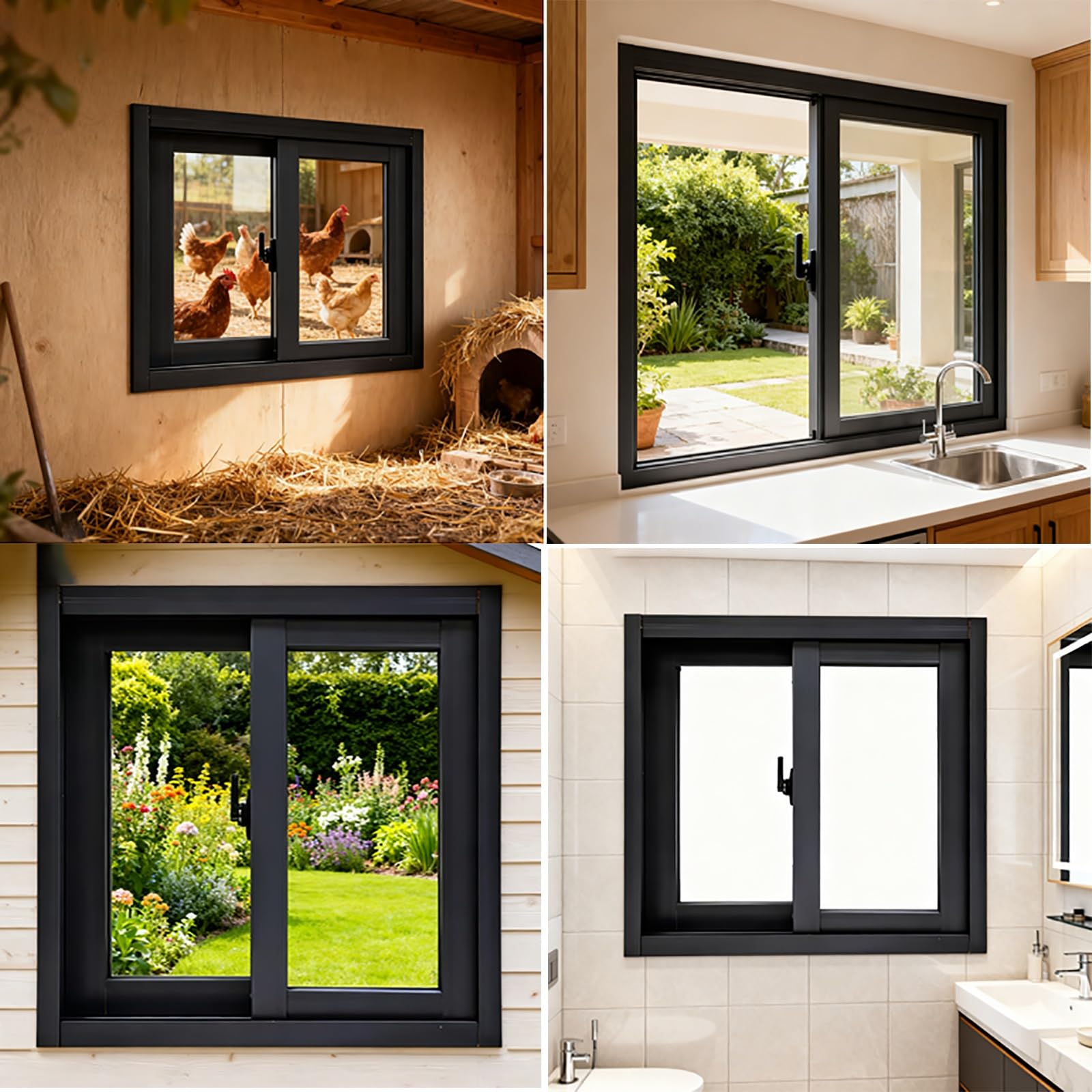 Fenstergitter aus Aluminiumlegierung, Kellerfenster mit Sicherheitsglas und Fliegengitter, Abschließbar, für Schuppen, Badezimmer, Keller und Hühnerställe(50x50cm)