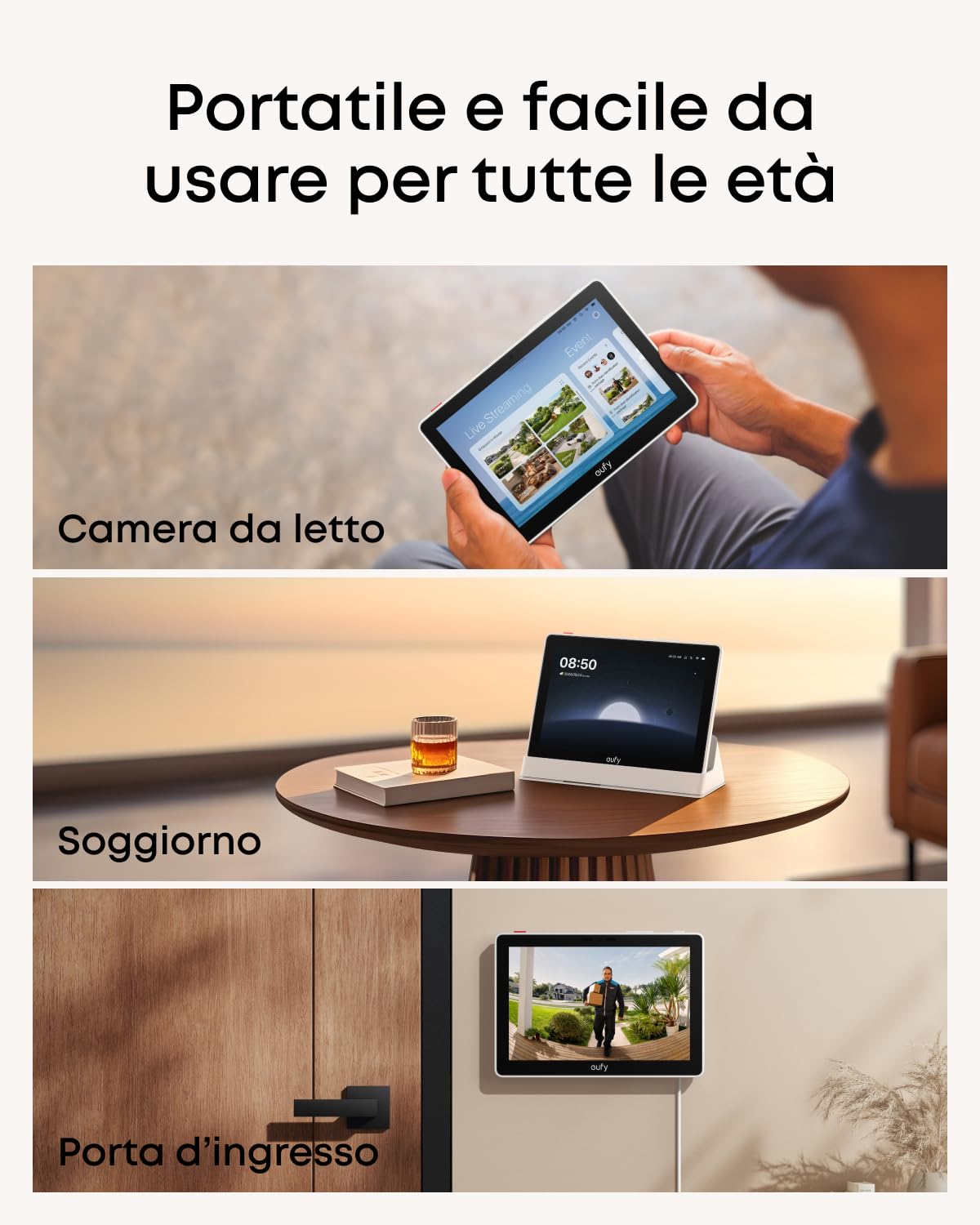 eufy Smart Display E10, telecamera wi-fi esterno senza fili, nessun costo mensile, memoria espansa, compatibile crittografia standard militare