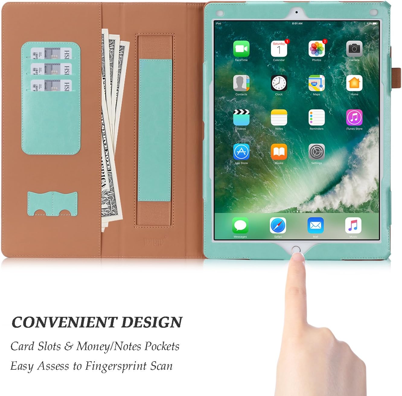 iPad Pro 12.9 (Compatible with 2017 and 2015 Model) Case, WWW [Luxury Laser Flower] Premium PU Leather Case Protective Cover with Auto Wake/Sleep Feature for iPad Pro 12.9 (Both 2017 and 2015) Green