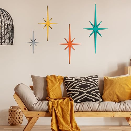 Miniatura 4 de Blulu 4 piezas de hierro fundido con forma de estrella de metal de mediados de siglo, decoración moderna retro con estrellas atómicas, decoración de