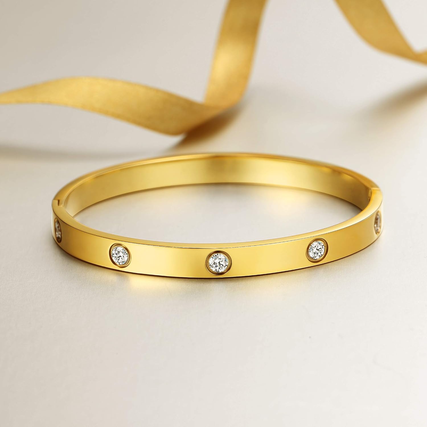 Christmas Gift MVCOLEDY Jewelry Gold /White Gold Plated Bangle Bracelet Heart Stone Stainless Steel with Crystal Bangle Bracelets for Women Jewelry Size 6.7 Inches