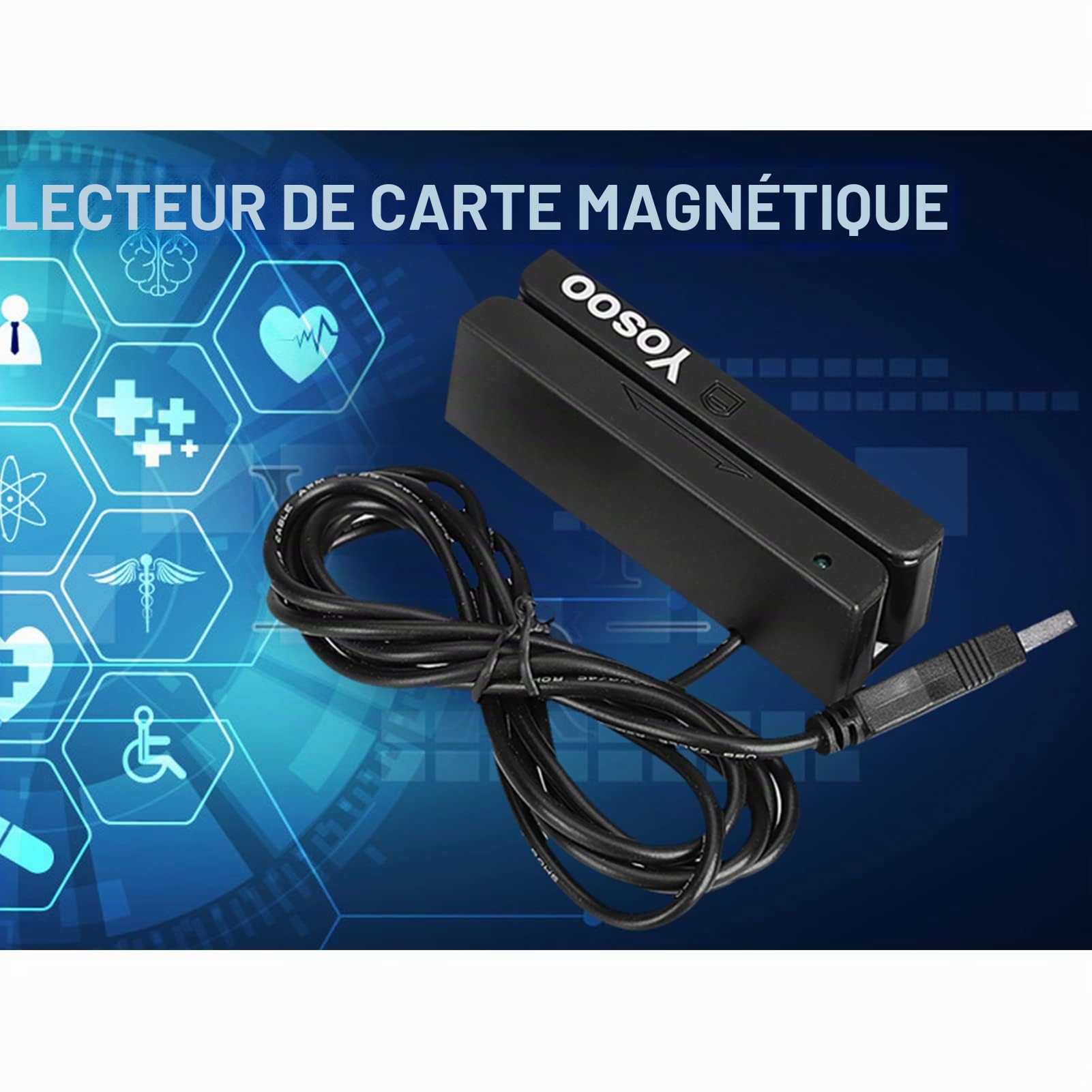 MSR90 Lecteur de Carte à Bande Magnétique USB,3 Pistes Mini Lecteur de Carte de Crédit Magnétique, pour Système de Caisse Enregistreuse