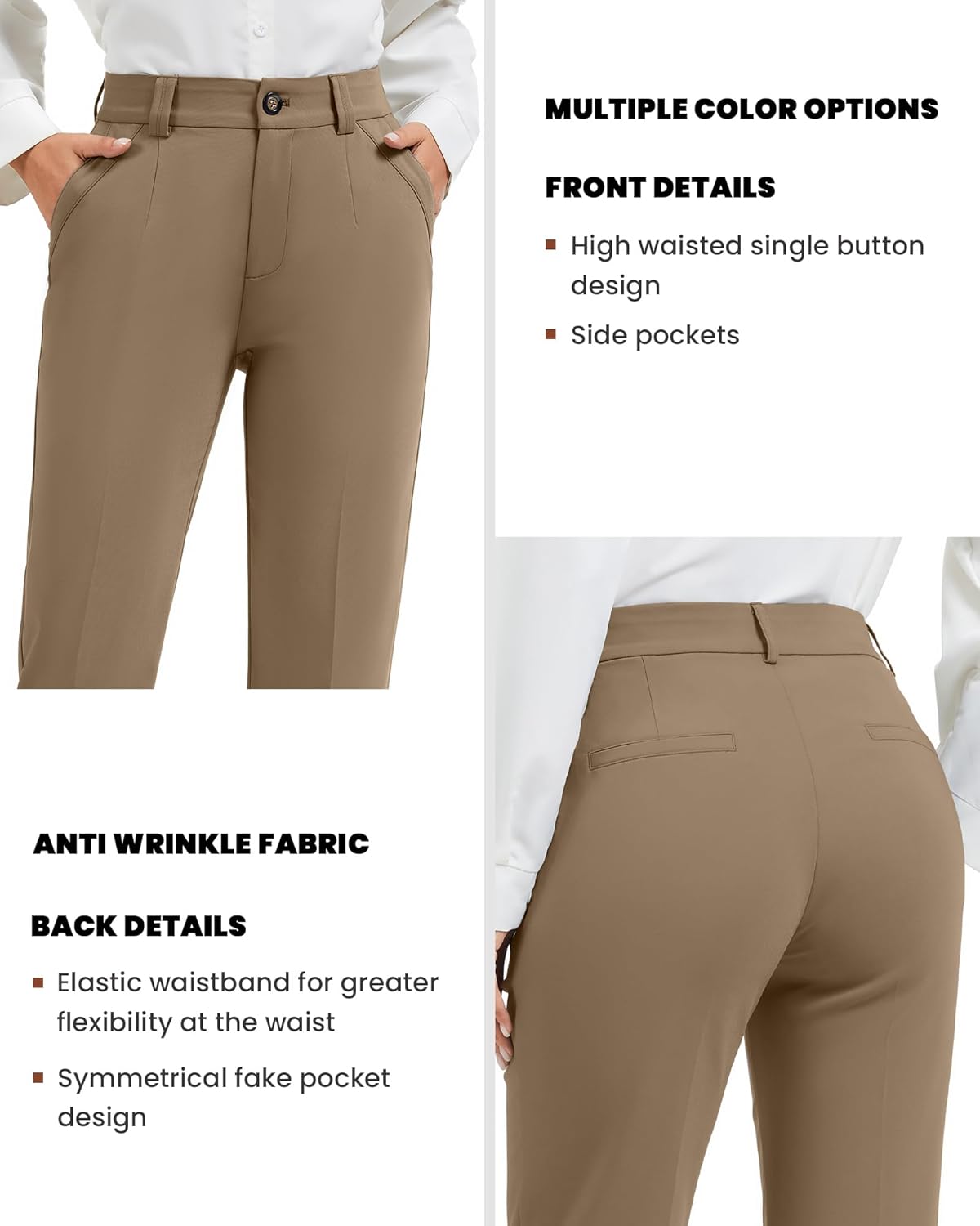FUNYYZO Women Stretch Business Straight Leg Dress Slacks Pants with Pockets Wear to Work 2026 Casual Suitpants - Image 3