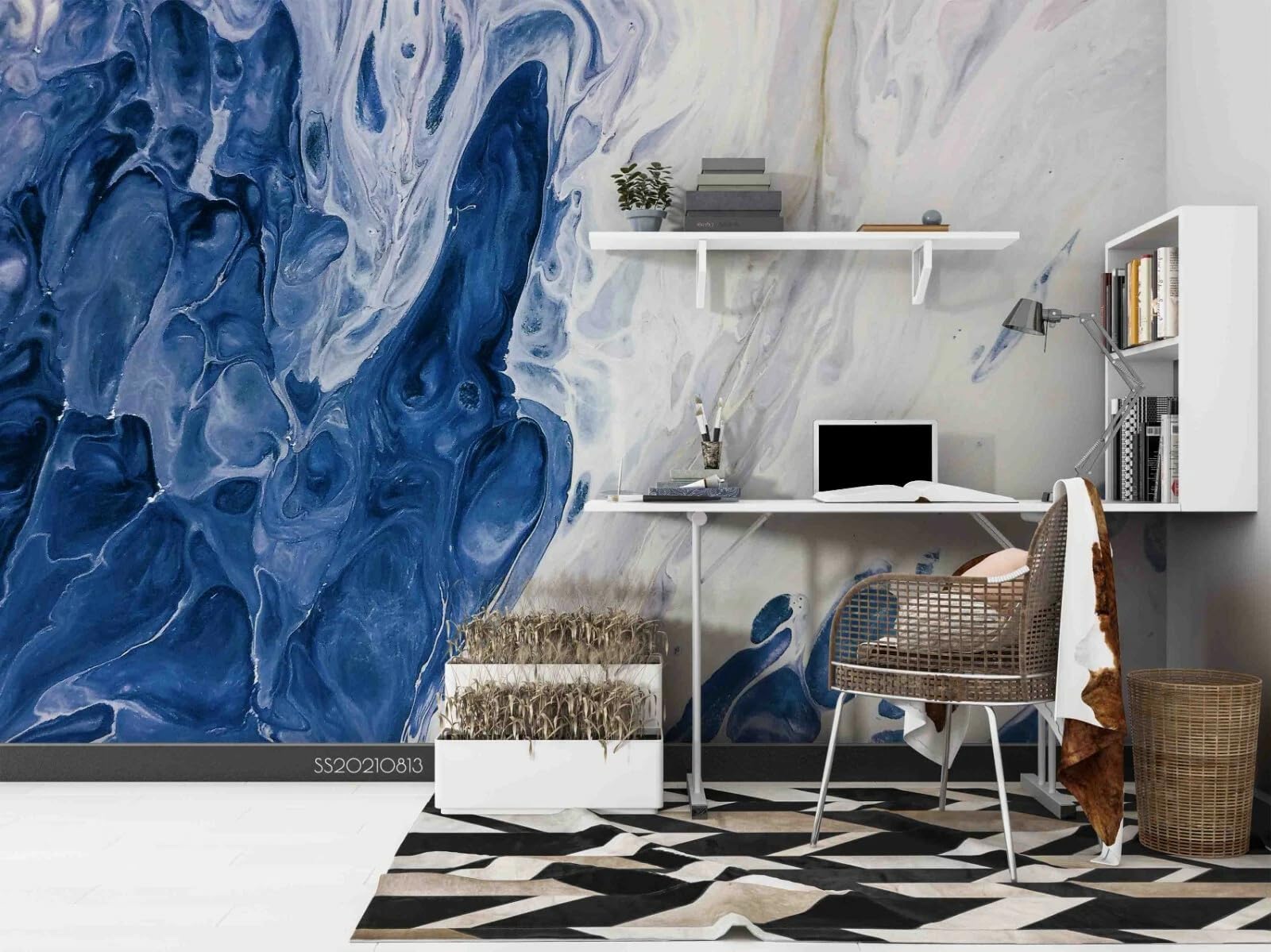 Papier Peint 3D pour Agrandir Salon Photo Murale Bleue 200x140cm