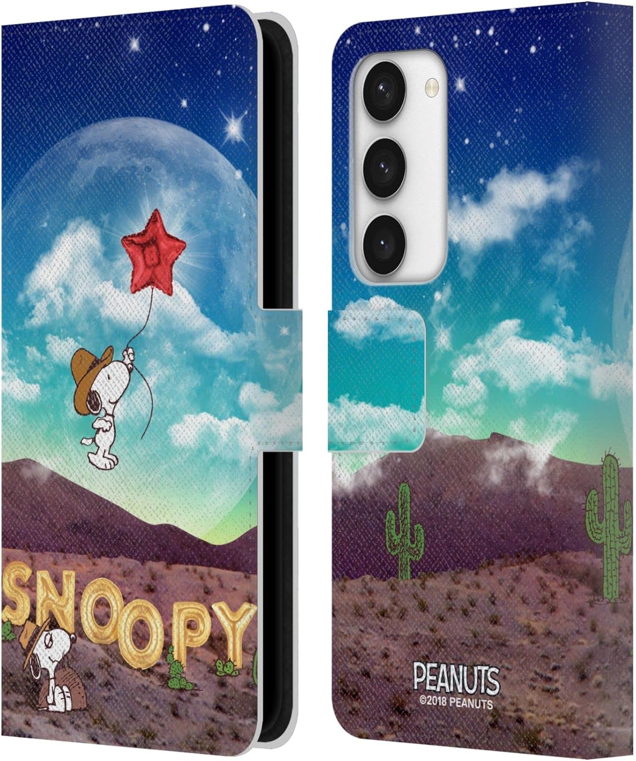 Head Case Designs Officially Licensed Peanuts Nebula Fly Balloon Snoopy Space Cowboy Leather Wallet Case Compatible with Samsung Galaxy S23 5G